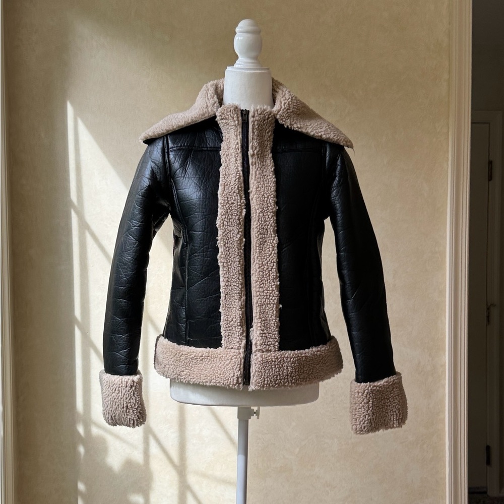 Black and Cream Shearling Women's Jacket
